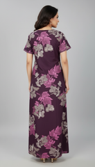 🌸 Alpine Women’s Printed Long Nightgown | Short Sleeves | Full-Length | Side Pocket | Soft Comfortable Nightwear