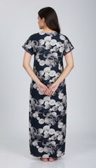 🌸 Alpine Women’s Printed Long Nightgown | Short Sleeves | Full-Length | Side Pocket | Soft Comfortable Nightwear