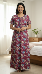 ?? Alpine Women’s Printed Long Nightgown | Short Sleeves | Full-Length | Side Pocket | Soft Comfortable Nightwear
