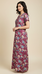 ?? Alpine Women’s Printed Long Nightgown | Short Sleeves | Full-Length | Side Pocket | Soft Comfortable Nightwear