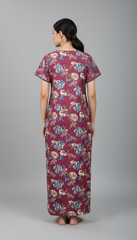 ?? Alpine Women’s Printed Long Nightgown | Short Sleeves | Full-Length | Side Pocket | Soft Comfortable Nightwear