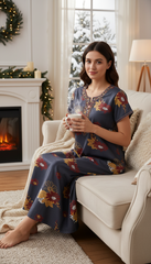 Alpine Long Nightgown for Women with Side Pocket | Soft Breathable Fabric | Printed Maxi Nighty | Comfortable Daily Wear