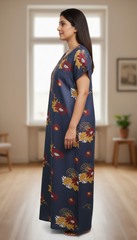 Alpine Long Nightgown for Women with Side Pocket | Soft Breathable Fabric | Printed Maxi Nighty | Comfortable Daily Wear