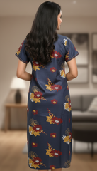 Alpine Long Nightgown for Women with Side Pocket | Soft Breathable Fabric | Printed Maxi Nighty | Comfortable Daily Wear