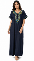 Women's Designer Kashmiri Embroidered Long Nightgown | Premium Bizzy Lizzy Fabric | Full Length Maxi Nighty | Soft, Breathable & Comfortable Sleepwear | Daily Wear & Lounge Wear