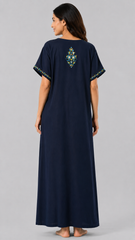Women's Designer Kashmiri Embroidered Long Nightgown | Premium Bizzy Lizzy Fabric | Full Length Maxi Nighty | Soft, Breathable & Comfortable Sleepwear | Daily Wear & Lounge Wear