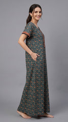 Evolove Women's Cotton Long Maxi Night Gown Nighty Dress with Pocket & Stylish Button, Super Soft Comfortable