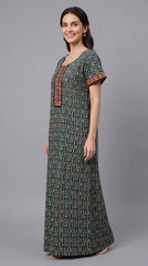Evolove Women's Cotton Long Maxi Night Gown Nighty Dress with Pocket & Stylish Button, Super Soft Comfortable