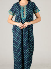 Evolove Women's 100% Cotton Printed Maxi Nighty Sleepwear Super Comfortable & Soft Cotton