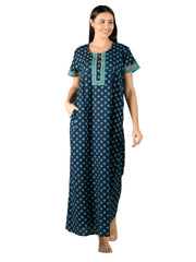 Evolove Women's 100% Cotton Printed Maxi Nighty Sleepwear Super Comfortable & Soft Cotton
