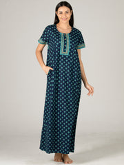 Evolove Women's 100% Cotton Printed Maxi Nighty Sleepwear Super Comfortable & Soft Cotton