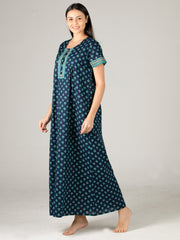 Evolove Women's 100% Cotton Printed Maxi Nighty Sleepwear Super Comfortable & Soft Cotton