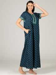 Evolove Women's 100% Cotton Printed Maxi Nighty Sleepwear Super Comfortable & Soft Cotton