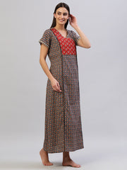 Evolove Women's 100% Cotton Printed Maxi Nightgown Long Nighty Sleepwear for Ladies Super Soft Comfortable Design