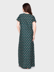 🌸 Evolove Cotton Nighty Maxi for Women Printed Short Sleeves | Full-Length | Side Pocket