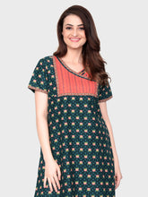 🌸 Evolove Cotton Nighty Maxi for Women Printed Short Sleeves | Full-Length | Side Pocket