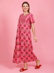 100% Cotton Nighty with Side Pocket | Printed.