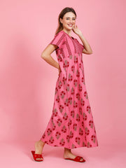100% Cotton Nighty with Side Pocket | Printed.