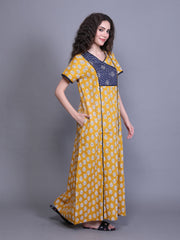 100% Cotton Nighty with Side Pocket | Printed