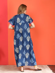 🌸 Evolove Cotton Nighty Maxi for Women Printed Short Sleeves | Full-Length | Side Pocket