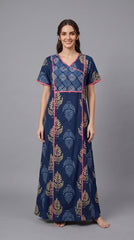 Evolove Cotton Nighty Maxi for Women | Printed Short Sleeves | Full-Length | Side Pocket