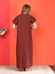 🌸 Evolove Cotton Nighty Maxi for Women Printed Short Sleeves | Full-Length | Side Pocket