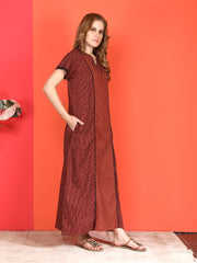 🌸 Evolove Cotton Nighty Maxi for Women Printed Short Sleeves | Full-Length | Side Pocket