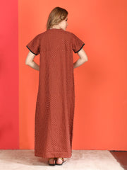 🌸 Evolove Cotton Nighty Maxi for Women Printed Short Sleeves | Full-Length | Side Pocket