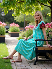 Evolove Cotton Nighty Maxi for Women with Side Pocket | Printed Short Sleeves Full Length Night Wear Gown