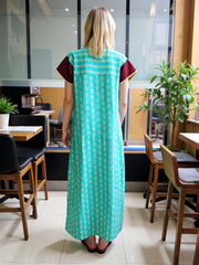 Evolove Cotton Nighty Maxi for Women with Side Pocket | Printed Short Sleeves Full Length Night Wear Gown