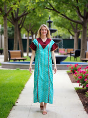 Evolove Cotton Nighty Maxi for Women with Side Pocket | Printed Short Sleeves Full Length Night Wear Gown
