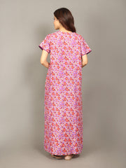 🌸 Evolove Cotton Nighty Maxi for Women Printed Short Sleeves | Full-Length | Side Pocket