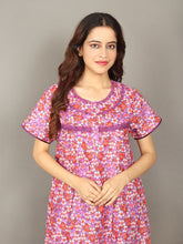 🌸 Evolove Cotton Nighty Maxi for Women Printed Short Sleeves | Full-Length | Side Pocket