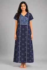 Evolove Women’s 100% Cotton Printed Long Nightgown | Soft & Comfortable Full-Length Night gown ( LNGCO3538NY )