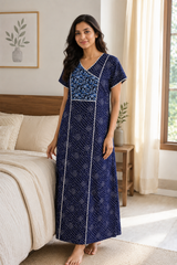 Evolove Women’s 100% Cotton Printed Long Nightgown | Soft & Comfortable Full-Length Night gown ( LNGCO3538NY )