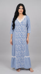 Evolove x Farasha Butterfly Cotton Maxi Nightdress for Women | Flared Long Nightgown with 3/4 Sleeves | Soft & Comfortable Cotton Nightwear ( LNGCO3550SB )