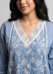 Evolove x Farasha Butterfly Cotton Maxi Nightdress for Women | Flared Long Nightgown with 3/4 Sleeves | Soft & Comfortable Cotton Nightwear ( LNGCO3550SB )