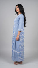 Evolove x Farasha Butterfly Cotton Maxi Nightdress for Women | Flared Long Nightgown with 3/4 Sleeves | Soft & Comfortable Cotton Nightwear ( LNGCO3550SB )