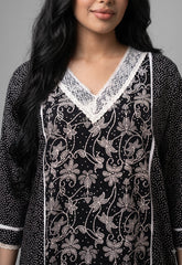 Evolove x Farasha Butterfly Cotton Maxi Nightdress for Women | Flared Long Nightgown with 3/4 Sleeves | Soft & Comfortable Cotton Nightwear ( LNGCO3551BK )