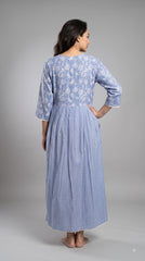 Evolove x Farasha Butterfly Cotton Maxi Nightdress for Women | Flared Long Nightgown with 3/4 Sleeves | Soft & Comfortable Cotton Nightwear ( LNGCO3552LB )