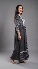 Evolove x Farasha Butterfly Cotton Maxi Nightdress for Women | Flared Long Nightgown with 3/4 Sleeves | Soft & Comfortable Cotton Nightwear ( LNGCO3553ZB )