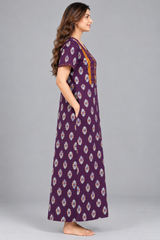 Evolove x Baghban 100% Pure Cotton For Comfort | Jaipuri Print Soft & Comfortable Nighty for Women | Floral Maxi Nightgown & Sleepwear (LNGCO3563PR)