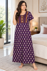 Evolove x Baghban 100% Pure Cotton For Comfort | Jaipuri Print Soft & Comfortable Nighty for Women | Floral Maxi Nightgown & Sleepwear (LNGCO3563PR)