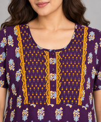 Evolove x Baghban 100% Pure Cotton For Comfort | Jaipuri Print Soft & Comfortable Nighty for Women | Floral Maxi Nightgown & Sleepwear (LNGCO3563PR)