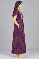 Evolove x Baghban 100% Pure Cotton For Comfort | Traditional Motif Print Soft & Comfortable Nightgown for Women | Cotton Maxi Nighty & Sleepwear (LNGCO3564LR)
