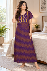 Evolove x Baghban 100% Pure Cotton For Comfort | Traditional Motif Print Soft & Comfortable Nightgown for Women | Cotton Maxi Nighty & Sleepwear (LNGCO3564LR)