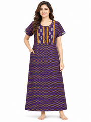 Evolove x Baghban 100% Pure Cotton For Comfort | Traditional Motif Print Soft & Comfortable Nightgown for Women | Cotton Maxi Nighty & Sleepwear (LNGCO3564LR)