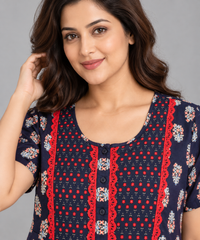Evolove x Baghban 100% Pure Cotton For Comfort | Floral Print Soft & Comfortable Maxi Nighty for Women | Traditional Nightgown & Sleepwear (LNGCO3565BK)