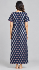 Evolove x Baghban 100% Pure Cotton For Comfort | Floral Print Soft & Comfortable Maxi Nighty for Women | Traditional Nightgown & Sleepwear (LNGCO3565BK)