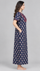 Evolove x Baghban 100% Pure Cotton For Comfort | Floral Print Soft & Comfortable Maxi Nighty for Women | Traditional Nightgown & Sleepwear (LNGCO3565BK)